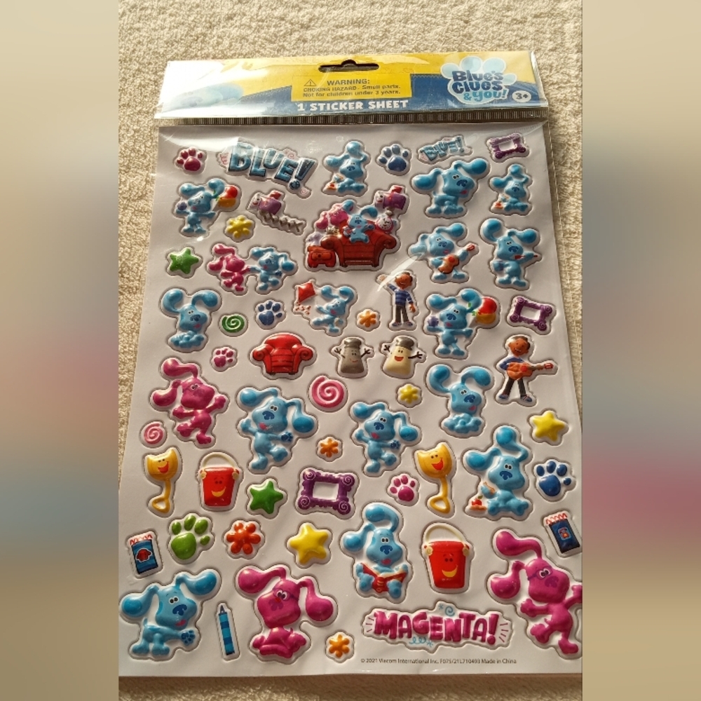 Blue and Pink Cartoon Character Stickers Blue's Clues Puffy